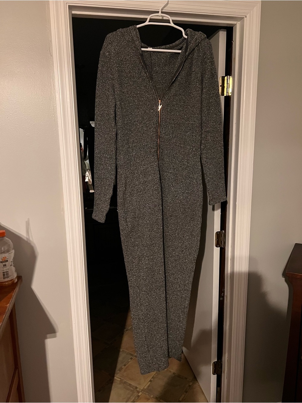 Cozy Hooded Zip-Front Gray Knit romper